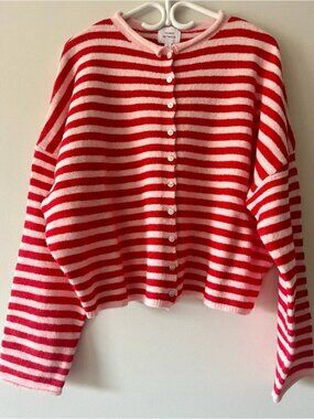 Things Between Striped Piper Cardigan Candy Red & Pink NEW WITH TAG